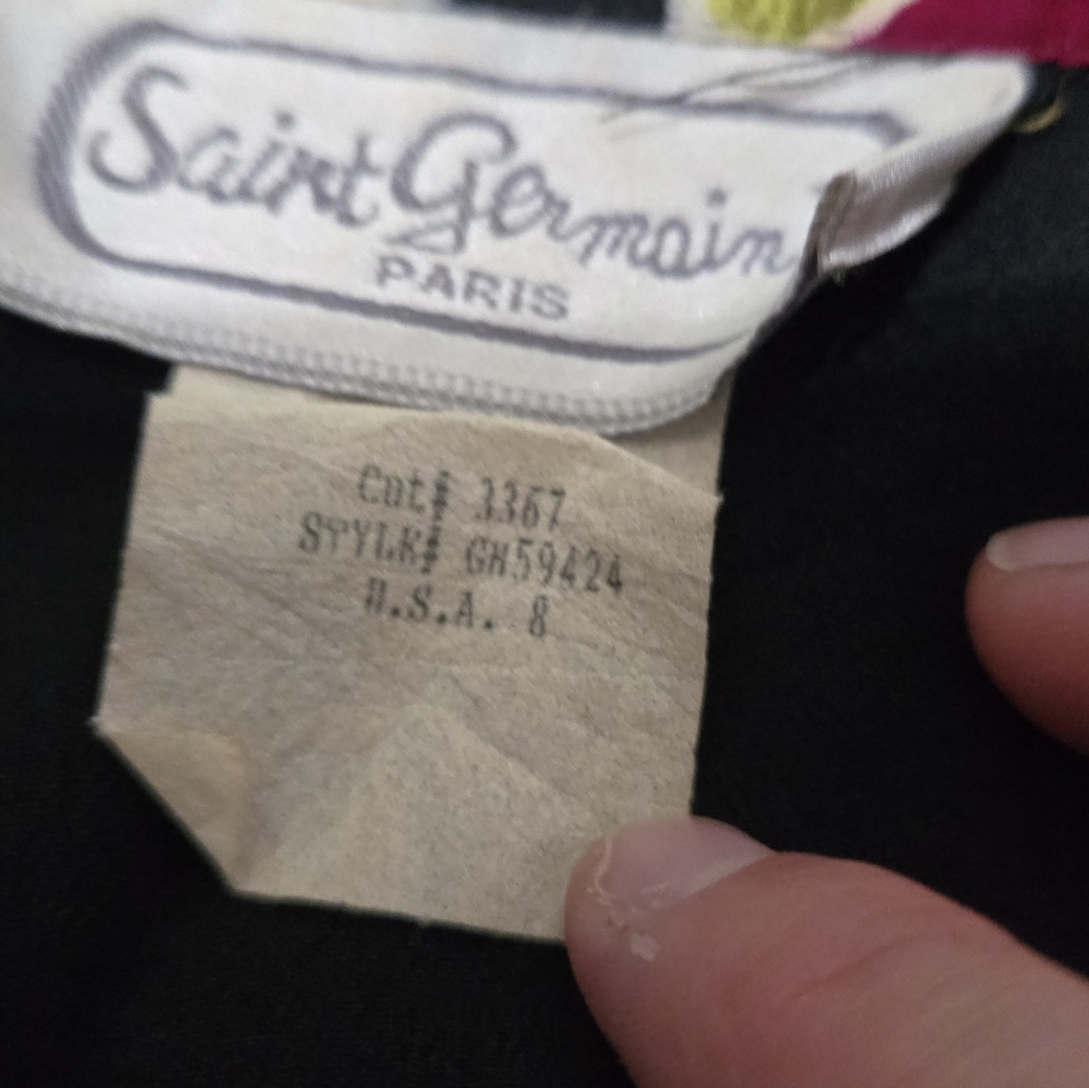 Vintage Saint Germain Paris Black Multicolor Stripes Floral Print Jumpsuit SZ 8 - Picture 9 of 10